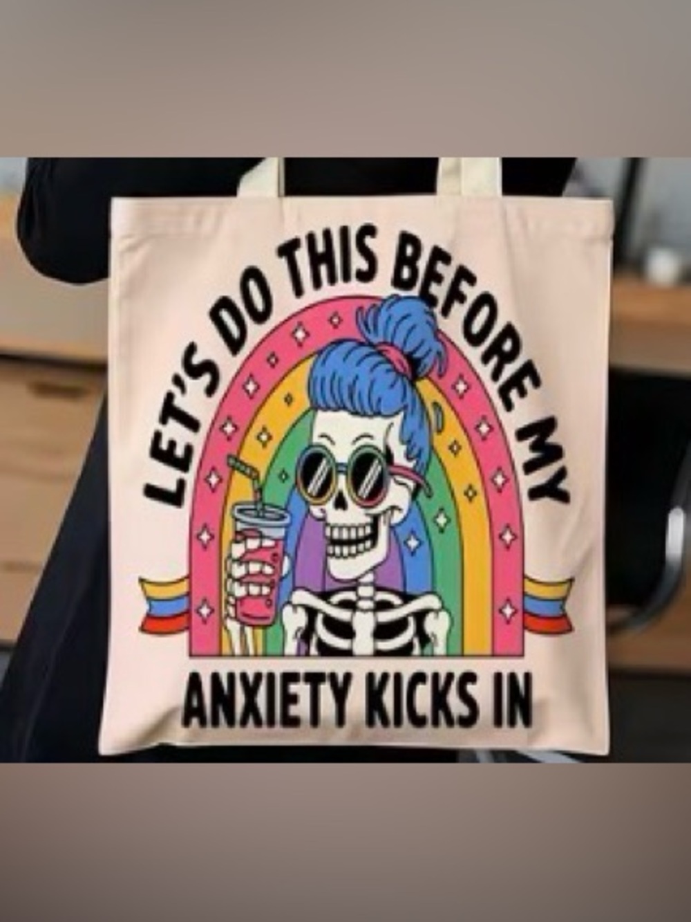 Colorful Skeleton Graphic Tote Bag - ‼️Free with 2 or More Item Bundle‼️